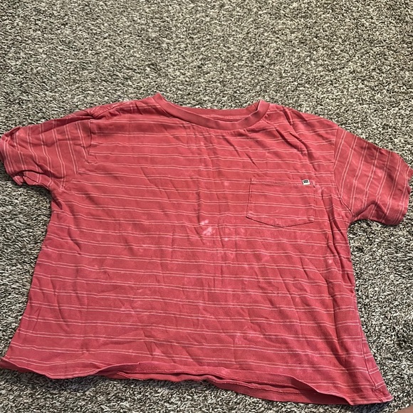 Billabong Tops - Billabong Red Striped Short Sleeve Cropped Tee
